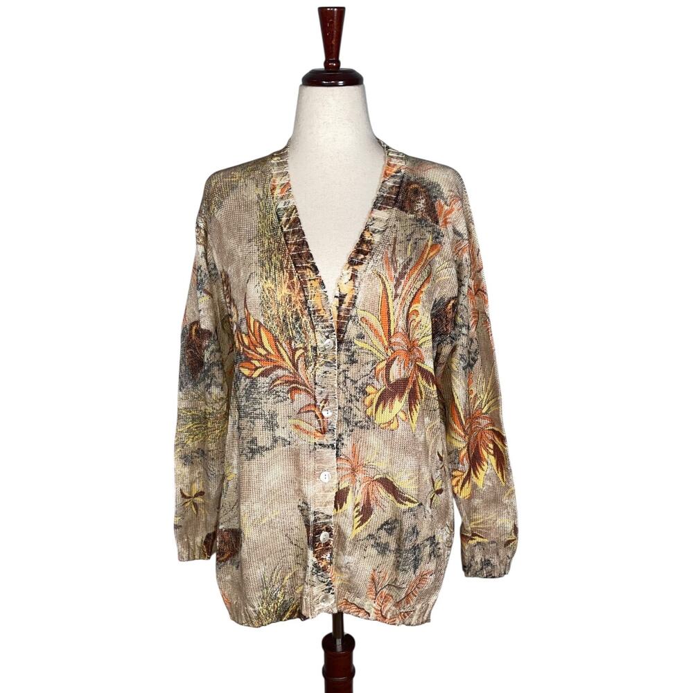 Angelo Marani Beige Print Cotton Cardigan     Size: XL